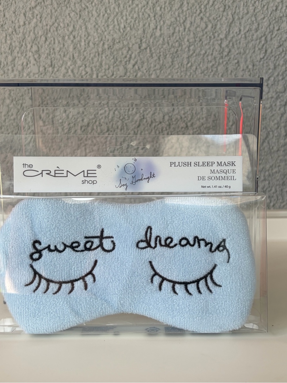 The Crème Shop Plush Sleep Mask in Light Blue - Sweet Dreams